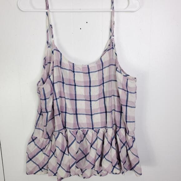 Old Navy Top Womens XL Peplum Button Front Plaid Flowy Summer Casual Purple - Picture 2 of 8